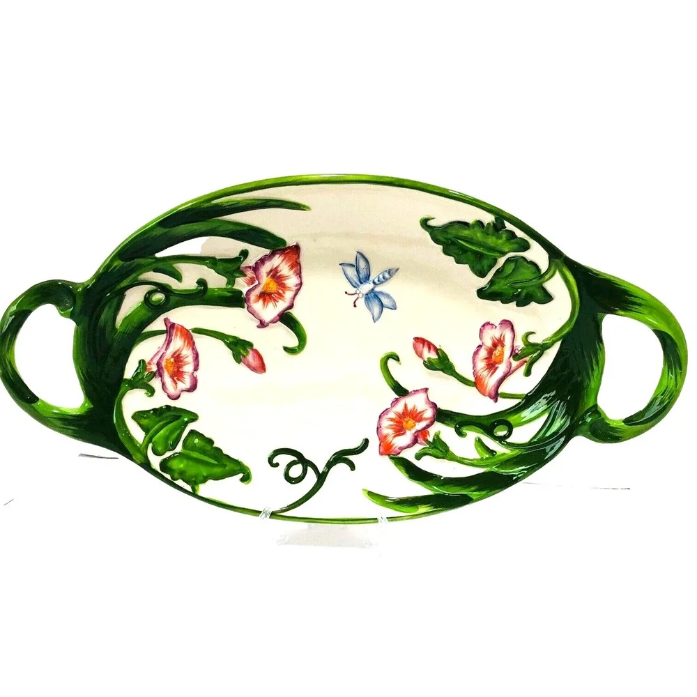 Temptations By Tara Dragonfly Platter 18x10 Double Handles Oven Safe QVC Retired
